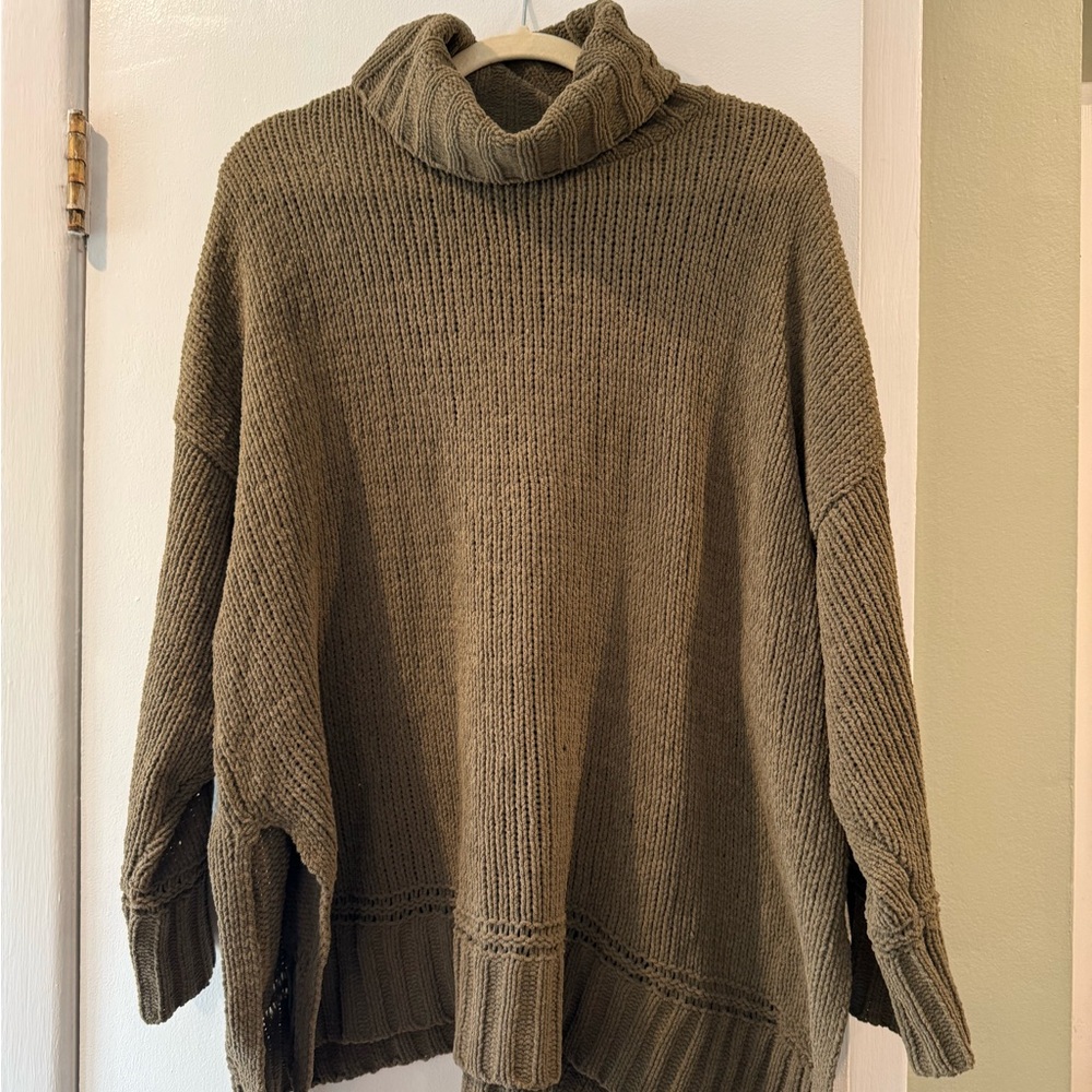 Aerie Khaki Cowl Neck Sweater
